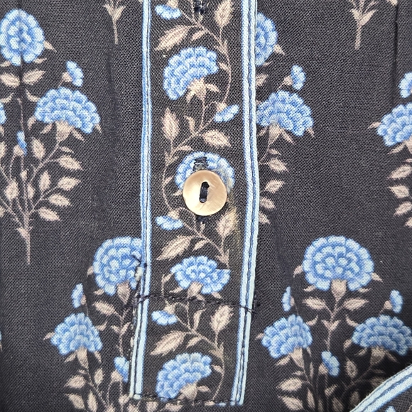 Pink City Prints Tuckernuck Navy Floral Buta Kerala Button Down Midi Dress XS - Picture 6 of 14